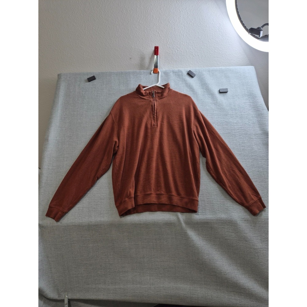 Scott Barber Sweater Mens L Burnt Orange PIma Cotton Tight Knit Ribbed 1/4 Zip